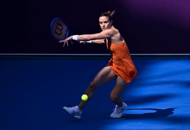 WTA, Tennis Damen QATAR TOTALENERGIES OPEN 2026-ROUND OF 16 Maria Sakkari of Greece competes in her round of 16 match against Varvara Gracheva of France during the WTA Qatar TotalEnergies Open 2026 tennis tournament at the Khalifa International Tennis Complex in Doha, Qatar, on February 11, 2026. ¨¨ DOHA Qatar Copyright: xNOUSHADx