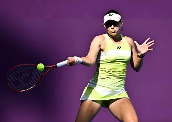 WTA, Tennis Damen QATAR TOTALENERGIES OPEN 2026-ROUND OF 16 Varvara Gracheva of France competes in her round of 16 match against Maria Sakkari of Greece during the WTA Qatar TotalEnergies Open 2026 tennis tournament at the Khalifa International Tennis Complex in Doha, Qatar, on February 11, 2026.¨ ¨¨ DOHA Qatar Copyright: xNOUSHADx