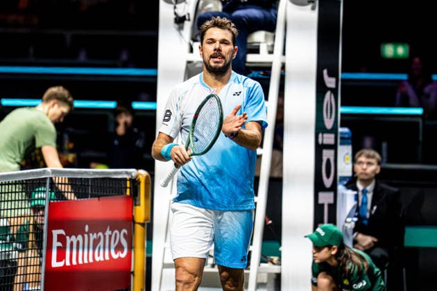 2026-02-11 ABN AMRO Open - Day Three ROTTERDAM, NETHERLANDS - FEBRUARY 11: Stanislas Wawrinka celebrates the win against Thijs Boogaard during Day Three of the ABN AMRO Open at Rotterdam Ahoy on February 11, 2026 in Rotterdam, Netherlands. (Photo by Gabriel Calvino Alonso BSR Agency) Rotterdam Netherlands Content not available for redistribution in The Netherlands directly or indirectly through any third parties. Copyright: xBSRxAgencyx