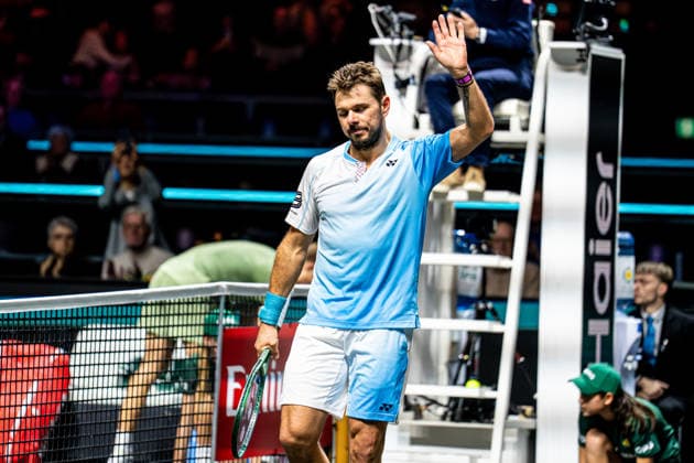 2026-02-11 ABN AMRO Open - Day Three ROTTERDAM, NETHERLANDS - FEBRUARY 11: Stanislas Wawrinka celebrates the win against Thijs Boogaard during Day Three of the ABN AMRO Open at Rotterdam Ahoy on February 11, 2026 in Rotterdam, Netherlands. (Photo by Gabriel Calvino Alonso BSR Agency) Rotterdam Netherlands Content not available for redistribution in The Netherlands directly or indirectly through any third parties. Copyright: xBSRxAgencyx