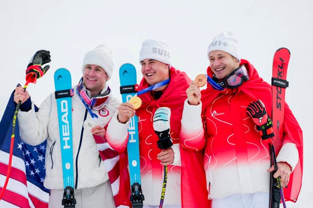 Winter Olympics in Milan Cortina 2026 Bormio, Italy 20260211. Ryan Cochran-Siegle from the United States, Franjo Von Allmen from Switzerland and Marco Odermatt from Switzerland on the podium after the men s alpine skiing Super-G during the Milan Cortina 2026 Winter Olympics. Photo: Cornelius Poppe NTB Bormio Italy EDITORIAL USE ONLY. RESTRICTED USE FOR BETTING COMPANIES Ref:_SPOzddtDqCZOz4.jpg *** Winter Olympics in Milan Cortina 2026 Bormio, Italy 20260211 Ryan Cochran Siegle from the United States, Franjo Von Allmen from Switzerland and Marco Odermatt from Switzerland on the podium after the men s alpine skiing Super G during the Milan Cortina 2026 Winter Olympics Photo Cornelius Poppe NTB Bormio Italy EDITORIAL USE ONLY RESTRICTED USE FOR BETTING COMPANIES  Copyright: xCorneliusxPoppex xNTBx