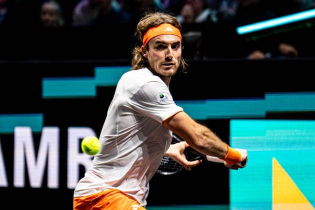 2026-02-11 ABN AMRO Open - Day Three ROTTERDAM, NETHERLANDS - FEBRUARY 11: Stefanos Tsitsipas competing during Day Three of the ABN AMRO Open at Rotterdam Ahoy on February 11, 2026 in Rotterdam, Netherlands. (Photo by Gabriel Calvino Alonso BSR Agency) Rotterdam Netherlands Content not available for redistribution in The Netherlands directly or indirectly through any third parties. Copyright: xBSRxAgencyx