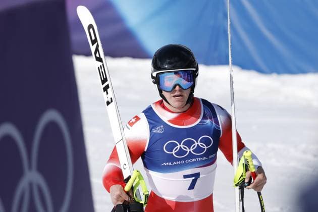 Milan Cortina Olympics: Alpine skiing Franjo von Allmen of Switzerland is pictured after competing in the men s Alpine skiing Super-G race at the Milan Cortina Olympics on Feb. 11, 2026, at Stelvio Ski Centre in Bormio, Italy. He won gold.  A14AA0005270011P