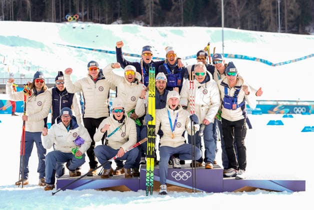 Winter Olympics in Milan Cortina 2026 Val di Fiemme, Italy 20260211. Jens Luraas Oftebro with the Norwegian team on the podium after the combined 10 km individual Gundersen on Lago de Tesero during the Winter Olympics in Milano Cortina 2026. Photo: Terje Pedersen NTB Val di Fiemme Italy EDITORIAL USE ONLY. RESTRICTED USE FOR BETTING COMPANIES Ref:_SPOieEvEG0l6hk.jpg *** Winter Olympics in Milan Cortina 2026 Val di Fiemme, Italy 20260211 Jens Luraas Oftebro with the Norwegian team on the podium after the combined 10 km individual Gundersen on Lago de Tesero during the Winter Olympics in Milano Cortina 2026 Photo Terje Pedersen NTB Val di Fiemme Italy EDITORIAL USE ONLY RESTRICTED USE FOR BETTING COMPANIES  Copyright: xTerjexPedersenx xNTBx