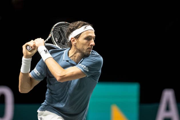 ROTTERDAM, NETHERLANDS - FEBRUARY 11: Arthur Rinderknech of France in action against Stefanos Tsitsipas of Greece on Day 3 of the ABN AMRO Open at Rotterdam Ahoy on February 11, 2026 in Rotterdam, Netherlands. (Photo by Andy Astfalck) Netherlands Copyright: xAndyxAstfalckx