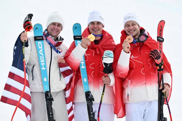 Rg Bormio 11 02 2026 - Olimpiadi Milano Cortina 2026 Alpine Skiing Men™s Supr G foto Image nella foto: Franjo von Allmen-Ryan Cochran Siegle-Marco Odermatt 