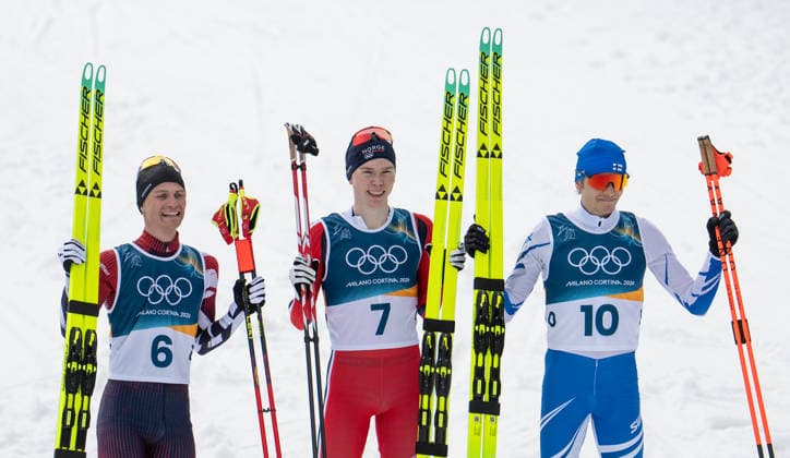 Nordic Combined - Milano Cortina 2026 Winter Olympics Day 5 Johannes Lamparter, Jens Luraas Oftebro, Eero Hirvonen during Milano Cortina 2026 Winter Olympics nordic combined normal hill competition in Tesero Val di Fiemme on February 11, 2026 Tesero Val di Fiemme Italy  Copyright: xFotoxOlimpikx originalFilename:jastrzebowski-nordicco260211_npFLF.jpg