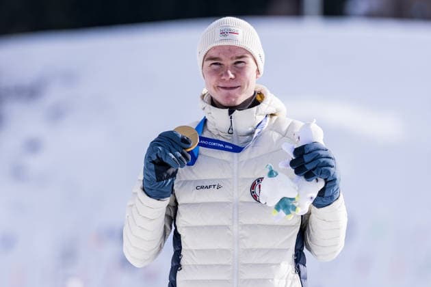 TESERO, ITALY - FEBRUARY 11: Gold medalist Jens Luraas Oftebro (Norway) during the Nordic Combined Individual Gundersen Normal Hill 10km medal ceremony at the Milano Cortina 2026 Olympics at Tesero Cross-Country Skiing Stadium on day 5 of the Milano Cortina 2026 Olympics on February 11, 2026 in Cortina, Italy. Editorial use only. Italy Copyright: xSteffiexWunderlx