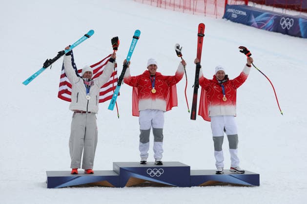 Winter Olympics - Alpine Skiing Men s Super-G Podium R Cochran-Siegle (USA, F Von Allmen (SUI), M Odermatt (SUI) during the Olympic Milano-Cortina 2026, Alpine Skiing Men s SuperG on February 11, 2026 at Stelvio Ski Centre in Bormio, Italy during the Olympic Milano-Cortina 2026, Alpine Skiing Men s SuperG on February 11, 2026 at Stelvio Ski Centre in Bormio, Italy Photo by IPA ABACAPRESS.COM Cortina D Ampezzo Italy  Copyright: xIPAxSport ABACAx