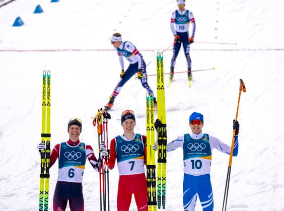 Nordic Combined - Milano Cortina 2026 Winter Olympics Day 5 Silver medallist Austria s Johannes Lamparter (L), gold medallist Norway s Jens Luraas Oftebro and bronze medallist Finland s Eero Hirvonen celebrate after the cross-country of the nordic combined individual Gundersen normal hill 10km event at Tesero Cross Country Stadium at Lago di Tesero (Val di Fiemme) during the Milano Cortina 2026 Winter Olympic Games, Olympische Spiele, Olympia, OS on February 11, 2026. Predazzo Italy  Copyright: xAndrzejxIwanczukx originalFilename:iwanczuk-nordicco260211_npK2r.jpg