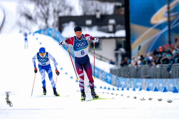 OLYMPICS - Winter Olympic Games, Olympische Spiele, Olympia, OS Milano Cortina 2026 TESERO,ITALY,11.FEB.26 - OLYMPICS, NORDIC SKIING, NORDIC COMBINED, CROSS COUNTRY - Winter Olympic Games Milano Cortina 2026, 10km Gundersen, men. Image shows Eero Hirvonen (FIN) and Johannes Lamparter (AUT).  GEPAxpictures xMatthiasxTrinkl