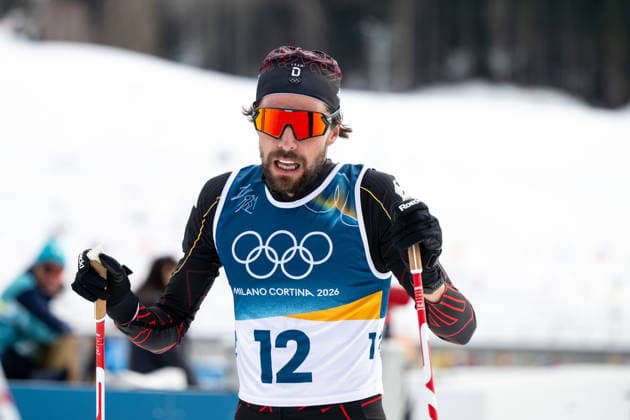 RYDZEK Johannes (Deutschland) im Ziel, ITA, Olympische Spiele Milano Cortina 2026, Olympia, Nordische Kombination 10 km Gundersen, Langlauf, 11.02.2026 ITA, Olympische Spiele Milano Cortina 2026, Olympia, Nordische Kombination 10 km Gundersen, 11.02.2026 Tesero *** RYDZEK Johannes Germany at the finish, ITA, Olympic Games Milano Cortina 2026, Olympic Games, Nordic Combined 10 km Gundersen, cross-country skiing, 11 02 2026 ITA, Olympic Games Milano Cortina 2026, Olympic Games, Nordic Combined 10 km Gundersen, 11 02 2026 Tesero Copyright: xEibner-Pressefoto Memmlerx EP_MMR
