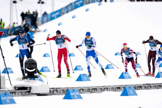 OLYMPICS - Winter Olympic Games, Olympische Spiele, Olympia, OS Milano Cortina 2026 TESERO,ITALY,11.FEB.26 - OLYMPICS, NORDIC SKIING, NORDIC COMBINED, CROSS COUNTRY - Winter Olympic Games Milano Cortina 2026, 10km Gundersen, men. Image shows Kristjan Ilves (EST), Jens Luraas Oftebro (NOR), Eero Hirvonen (FIN), Stefan Rettenegger (AUT) and Vinzenz Geiger (GER).  GEPAxpictures xMatthiasxTrinkl