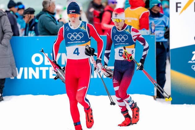OLYMPICS - Winter Olympic Games, Olympische Spiele, Olympia, OS Milano Cortina 2026 TESERO,ITALY,11.FEB.26 - OLYMPICS, NORDIC SKIING, NORDIC COMBINED, CROSS COUNTRY - Winter Olympic Games Milano Cortina 2026, 10km Gundersen, men. Image shows Einar Luraas Oftebro (NOR) and Stefan Rettenegger (AUT).  GEPAxpictures xMatthiasxTrinkl
