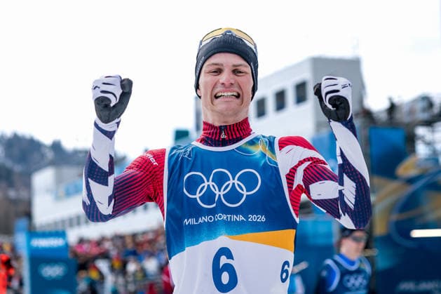 OLYMPICS - Winter Olympic Games, Olympische Spiele, Olympia, OS Milano Cortina 2026 TESERO,ITALY,11.FEB.26 - OLYMPICS, NORDIC SKIING, NORDIC COMBINED, CROSS COUNTRY - Winter Olympic Games Milano Cortina 2026, 10km Gundersen, men. Image shows the rejoicing of Johannes Lamparter (AUT).  GEPAxpictures xMatthiasxTrinkl