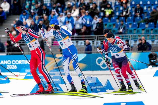 OLYMPICS - Winter Olympic Games, Olympische Spiele, Olympia, OS Milano Cortina 2026 TESERO,ITALY,11.FEB.26 - OLYMPICS, NORDIC SKIING, NORDIC COMBINED, CROSS COUNTRY - Winter Olympic Games Milano Cortina 2026, 10km Gundersen, men. Image shows Einar Luraas Oftebro (NOR), Ilkka Herola (FIN) and Johannes Lamparter (AUT).  GEPAxpictures xMatthiasxTrinkl