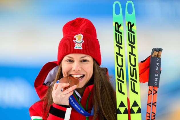 260211 Bronze medalist Lora Hristova of Bulgaria celebrates on the podium after the women s biathlon 15 km individual during day 5 of the 2026 Winter Olympics on February 11, 2026 in Anterselva. Photo: Mathias Bergeld BILDBYRAN kod MB JM0789 skidskytte biathlon skiskyting Olympic Games, Olympische Spiele, Olympia, OS olympics winter olympics os ol olympiska spel vinter-os olympiske leker milano cortina 2026 milan cortina 2026 milano cortina 2026 olympic games milano cortina 2026 winter olympic games milano cortina-os milano cortina-ol vinter-ol 5 bbeng individual 15 km dam women kvinner Bronze brons *** 260211 Bronze medalist Lora Hristova of Bulgaria celebrates on the podium after the women s biathlon 15 km individual during day 5 of the 2026 Winter Olympics on February 11, 2026 in Anterselva Photo Mathias Bergeld BILDBYRAN code MB JM0789 biathlon biathlon olympic games olympics olympics winter olympics os ol olympiska spel vinter os olympiske leker milano cortina 2026 milan cortina 2026 milano cortina 2026 olympic games milano cortina 2026 winter olympic games milano cortina os milano cortina ol vinter ol 5 bbeng individual 15 km dam women kvinner Bronze bronze  Copyright: MATHIASxBERGELD BB260211MB092