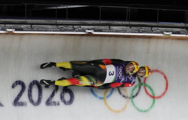 GER Herren Doppelsitzer mit Tobias WENDL Tobias ARLT (RC Berchtesgaden WSV Königssee). Rodeln Doppelsitzer. Olympische Winterspiele 2026. 11.2.2026, Sliding Center, Cortina, Italien. Quelle Copyright Credit : Oryk HAIST *** GER Mens doubles with Tobias WENDL Tobias ARLT RC Berchtesgaden WSV Königssee Luge Doubles Olympic Winter Games 2026 11 2 2026, Sliding Center, Cortina, Italy Source Copyright Credit Oryk HAIST xOLY-ROD-LUG05x