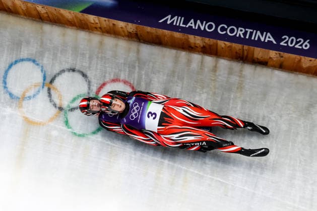 OLYMPICS - Winter Olympic Games, Olympische Spiele, Olympia, OS Milano Cortina 2026 CORTINA D AMPEZZO,ITALY,11.FEB.26 - OLYMPICS, LUGE - Winter Olympic Games Milano Cortina 2026, women, doubles. Image shows Selina Egle and Lara Michaela Kipp (AUT).  GEPAxpictures xMaticxKlansek