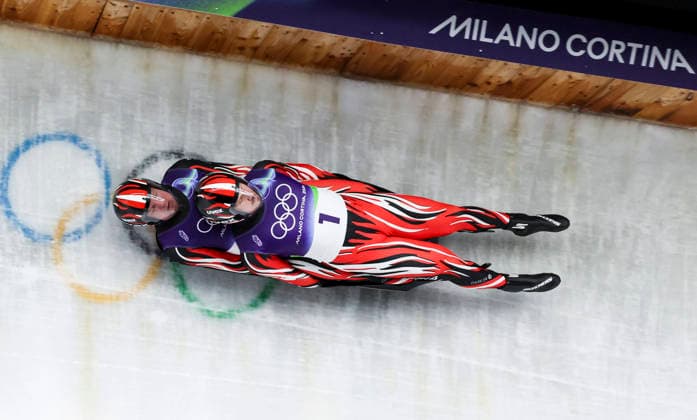 OLYMPICS - Winter Olympic Games, Olympische Spiele, Olympia, OS Milano Cortina 2026 CORTINA D AMPEZZO,ITALY,11.FEB.26 - OLYMPICS, LUGE - Winter Olympic Games Milano Cortina 2026, men, doubles. Image shows Thomas Steu and Wolfgang Kindl (AUT).  GEPAxpictures xMaticxKlansek