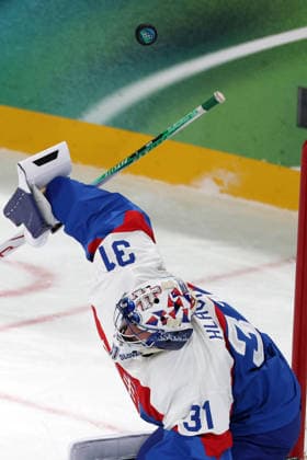 Milano Cortina 2026, Milan, Italy, 11.02, 2026, MiCo2026, MiCo, 2026, Olympics, Olympic, Winter Olympic, Olympic Winter games, Winterspiele,Spiele, Summer games Ice hockey, Eishockey Finland, Slovakia Samuel Hlavaj of Slovakia in action during Men™s Premilinary round Group B Ice Hockey match between Slovakia and Finland teams of Milano Cortina 2026 Olympic Winter Games in Milan, Italy, 11.02.2026. Photo: Roman Koksarov (RKF) Milan Italy Copyright: xRomanxKoksarovx 0B4A0289.JPG