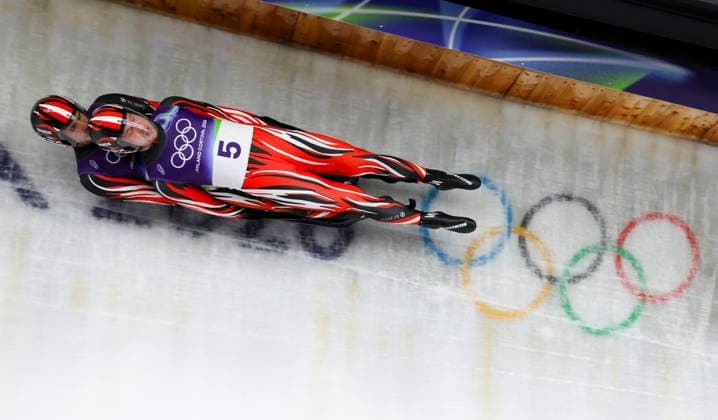 OLYMPICS - Winter Olympic Games, Olympische Spiele, Olympia, OS Milano Cortina 2026 CORTINA D AMPEZZO,ITALY,11.FEB.26 - OLYMPICS, LUGE - Winter Olympic Games Milano Cortina 2026, men, doubles. Image shows Juri Thomas Gatt and Riccaardo Martin Schoepf (AUT).  GEPAxpictures xMaticxKlansek