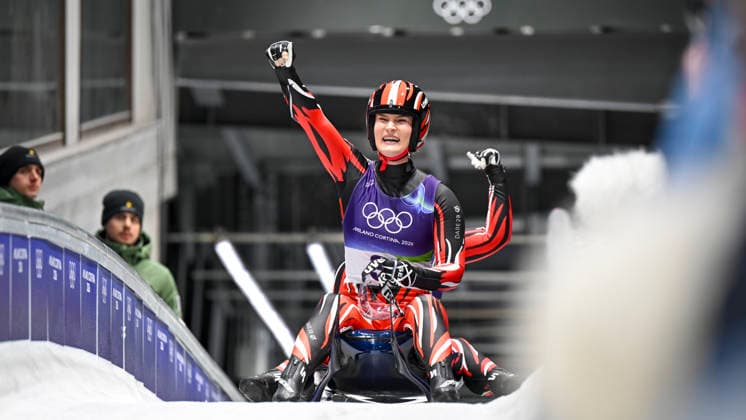 OLYMPICS - Winter Olympic Games, Olympische Spiele, Olympia, OS Milano Cortina 2026 CORTINA D AMPEZZO,ITALY,11.FEB.26 - OLYMPICS, LUGE - Winter Olympic Games Milano Cortina 2026, women, doubles. Image shows the rejoicing of Selina Egle and Lara Michaela Kipp (AUT).  GEPAxpictures xAlexanderxSolc