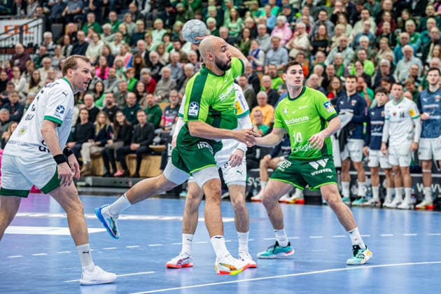 Handball Bundesliga; HSG Wetzlar - Füchse Berlin, 11.02.26 Cyrill Akakpo (HSG Wetzlar, 20), Josip Simic (HSG Wetzlar, 10), Mathias Gidsel (Füchse Berlin, 19) Handball Bundesliga; HSG Wetzlar - Füchse Berlin: Wetzlar, 11.02.26 Copyright: xBEAUTIFULxSPORTS Roeczeyx