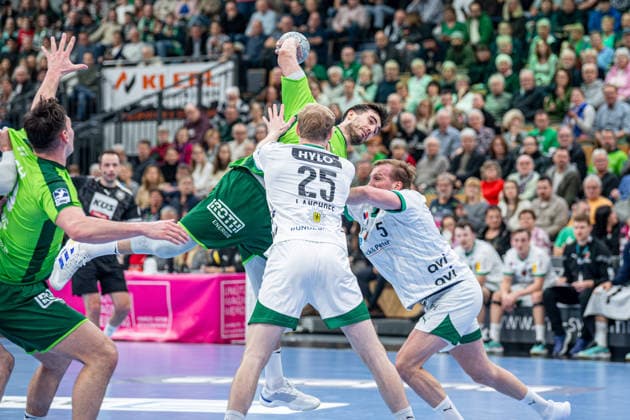 Handball Bundesliga; HSG Wetzlar - Füchse Berlin, 11.02.26 Filip Vistorop (HSG Wetzlar, 4), Matthes Langhoff (Füchse Berlin, 25), Max Darj (Füchse Berlin, 5) Handball Bundesliga; HSG Wetzlar - Füchse Berlin: Wetzlar, 11.02.26 Copyright: xBEAUTIFULxSPORTS Roeczeyx