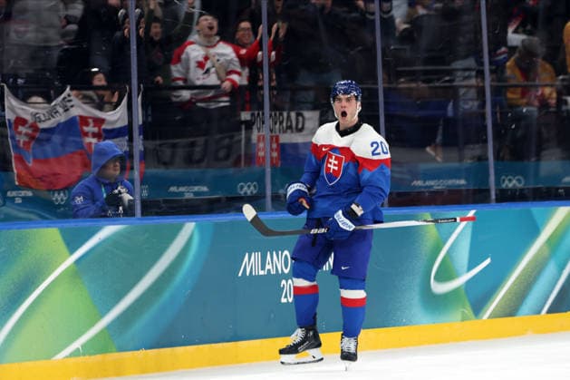 Milano Cortina 2026, Milan, Italy, 11.02, 2026, MiCo2026, MiCo, 2026, Olympics, Olympic, Winter Olympic, Olympic Winter games, Winterspiele,Spiele, Summer games Ice hockey, Eishockey Finland, Slovakia Juraj Slafkovsky of Slovakia celebrates during Men™s Premilinary round Group B Ice Hockey match between Slovakia and Finland teams of Milano Cortina 2026 Olympic Winter Games in Milan, Italy, 11.02.2026. Photo: Roman Koksarov (RKF) Milan Italy Copyright: xRomanxKoksarovx 0B4A1002.JPG