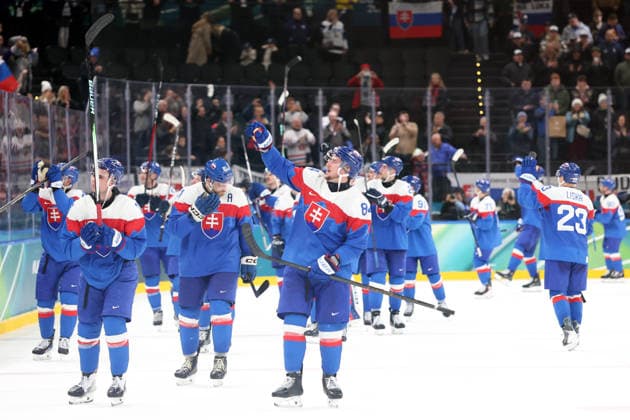 Milano Cortina 2026, Milan, Italy, 11.02, 2026, MiCo2026, MiCo, 2026, Olympics, Olympic, Winter Olympic, Olympic Winter games, Winterspiele,Spiele, Summer games Ice hockey, Eishockey Finland, Slovakia Team Slovakia players celebrate afters their Men™s Premilinary round Group B Ice Hockey match between Slovakia and Finland teams of Milano Cortina 2026 Olympic Winter Games in Milan, Italy, 11.02.2026. Photo: Roman Koksarov (RKF) Milan Italy Copyright: xRomanxKoksarovx 0B4A1002.JPG