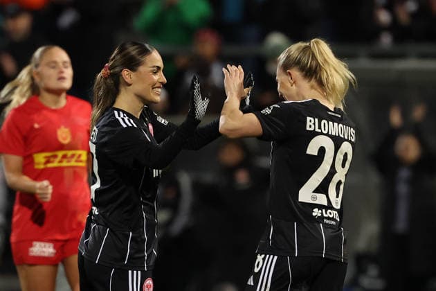 FBL - UEFA Women™s Europa Cup 2025 26 Eintracht Frankfurt - Nordsjaelland Ereleta Memeti (Eintracht Frankfurt) and Rebecka Blomqvist (Eintracht Frankfurt) celebrate the goal to 3:0 during the Women™s Europa Cup match between Eintracht Frankfurt and Nordsaelland at Stadion am Brentanobad in Frankfurt am Main, Germany, February 11, 2026. Copyright: JoaquimxFerreira