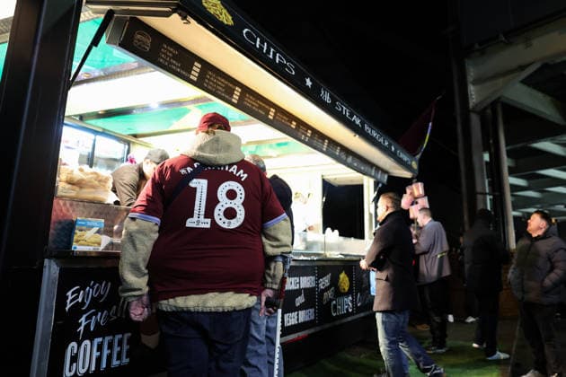 Birmingham, England, 11th February 2026. Aston Villa fans queue for a burger van outside of the stadium ahead of the Aston Villa vs Brighton and Hove Albion Premier League match at Villa Park, Birmingham. Picture credit should read: Gareth Evans Sportimage EDITORIAL USE ONLY. No use with unauthorised audio, video, data, fixture lists, club league logos or live services. Online in-match use limited to 120 images, no video emulation. No use in betting, games or single club league player publications. SPI_006_GE_AVL_vs_BHA SPI-4521-0006
