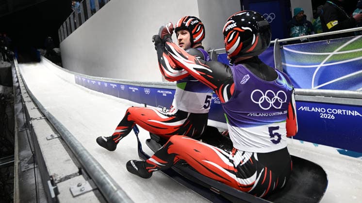 OLYMPICS - Winter Olympic Games, Olympische Spiele, Olympia, OS Milano Cortina 2026 CORTINA D AMPEZZO,ITALY,11.FEB.26 - OLYMPICS, LUGE - Winter Olympic Games Milano Cortina 2026, men, doubles. Image shows Juri Thomas Gatt and Riccaardo Martin Schoepf (AUT).  GEPAxpictures xAlexanderxSolc