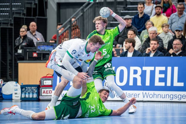 Handball Bundesliga; HSG Wetzlar - Füchse Berlin, 11.02.26 Jona Schoch (HSG Wetzlar, 22), Tristan Kirschner (HSG Wetzlar, 5), Lasse Andersson (Füchse Berlin, 11) Handball Bundesliga; HSG Wetzlar - Füchse Berlin: Wetzlar, 11.02.26 Copyright: xBEAUTIFULxSPORTS Roeczeyx