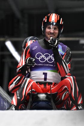 OLYMPICS - Winter Olympic Games, Olympische Spiele, Olympia, OS Milano Cortina 2026 CORTINA D AMPEZZO,ITALY,11.FEB.26 - OLYMPICS, LUGE - Winter Olympic Games Milano Cortina 2026, men, doubles. Image shows the rejoicing of Thomas Steu and Wolfgang Kindl (AUT).  GEPAxpictures xAlexanderxSolc