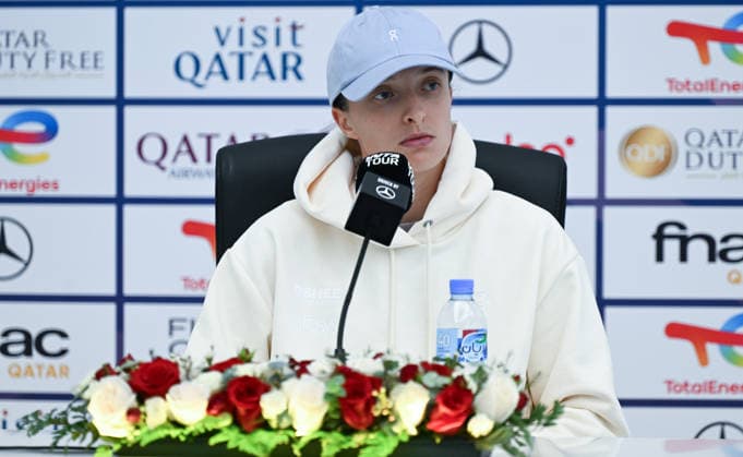 Qatar TotalEnergies Open 2026 - Day Four DOHA, QATAR FEBRUARY 11: Iga Swiatek of Poland attends a press conference, PK, Pressekonferenz after defeating Daria Kasatkina of Australia in the Round of 16 on Day Four of the Qatar TotalEnergies Open, part of the Hologic WTA, Tennis Damen Tour, at the Khalifa International Tennis and Squash Complex on February 11, 2026 in Doha, Qatar. Doha Qatar  Copyright: xArturxWidakx originalFilename:widak-qatartot260211_npi4Q.jpg