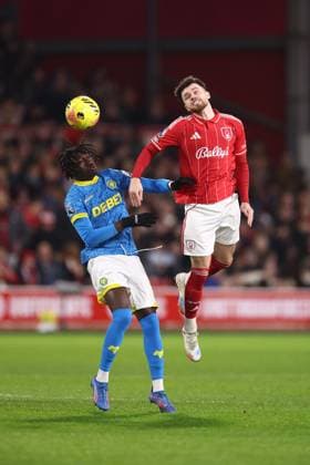 Mateus Manà of Wolverhampton Wanderers and Neco Williams of Nottingham Forest Nottingham Forest v Wolverhampton Wanderers, Premier League, Football, City Ground, Nottingham, UK - 11 Feb 2026Nottingham City Ground United Kingdom EDITORIAL USE ONLY No use with unauthorised audio, video, data, fixture lists, club league logos or live services. Online in-match use limited to 120 images, no video emulation. No use in betting, games or single club league player publications. Copyright: xRyanxBrowne Shutterstockx 16540355r