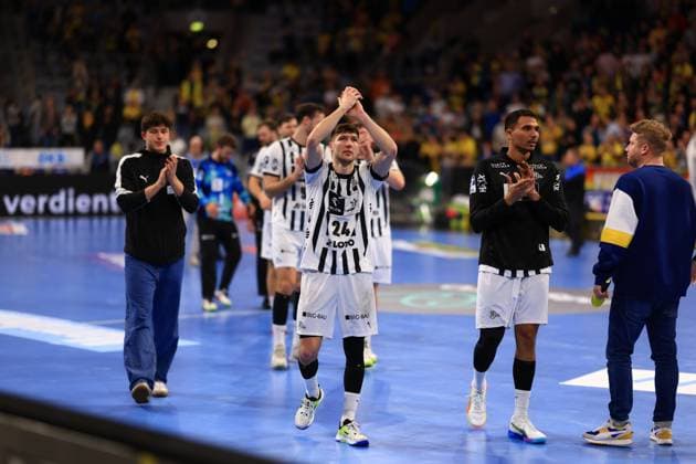 RECORD DATE NOT STATED Szene mit Mohab Abdelhak (48; THW Kiel), Rasmus Ankermann (22; THW Kiel), Kevin Gerwin (49; Rhein Neckar Löwen) und Patrick Groetzki (24; Rhein Neckar Löwen) Rhein Neckar Löwen vs THW Kiel