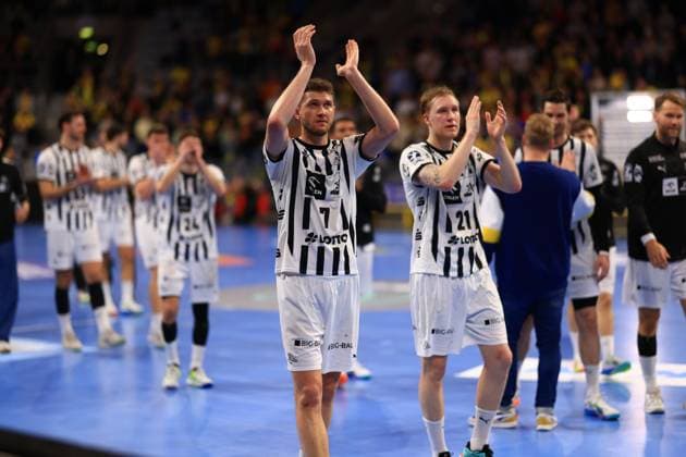 RECORD DATE NOT STATED Szene mit Magnus Landin (7; THW Kiel), Eric Johansson (21; THW Kiel) und Petter Øverby (11; THW Kiel) Rhein Neckar Löwen vs THW Kiel