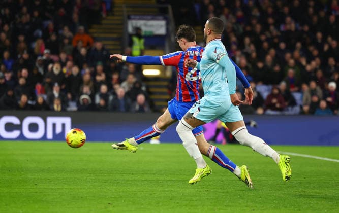 London, England, 11th February 2026. Jorgen Strand Larsen of Crystal Palace scores to make it 1-0 during the Crystal Palace vs Burnley Premier League match at Selhurst Park, London. Picture credit should read: Paul Terry Sportimage EDITORIAL USE ONLY. No use with unauthorised audio, video, data, fixture lists, club league logos or live services. Online in-match use limited to 120 images, no video emulation. No use in betting, games or single club league player publications. SPI_019_PT_Crystal_Palace_Burnley SPI-4518-0019