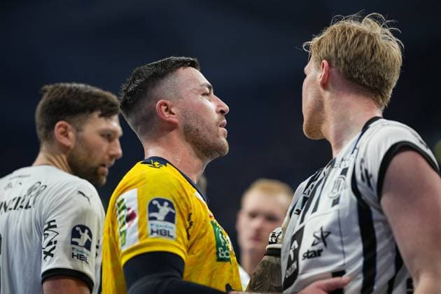 RECORD DATE NOT STATED Szene mit 80; THW Kiel, Harald Reinkind (6; THW Kiel) und David Späth (29; Rhein Neckar Löwen) Rhein Neckar Löwen vs THW Kiel