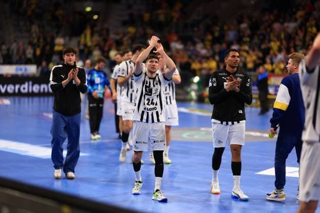 RECORD DATE NOT STATED Szene mit Mohab Abdelhak (48; THW Kiel), Rasmus Ankermann (22; THW Kiel), Kevin Gerwin (49; Rhein Neckar Löwen) und Lukas Zerbe (24; THW Kiel) Rhein Neckar Löwen vs THW Kiel