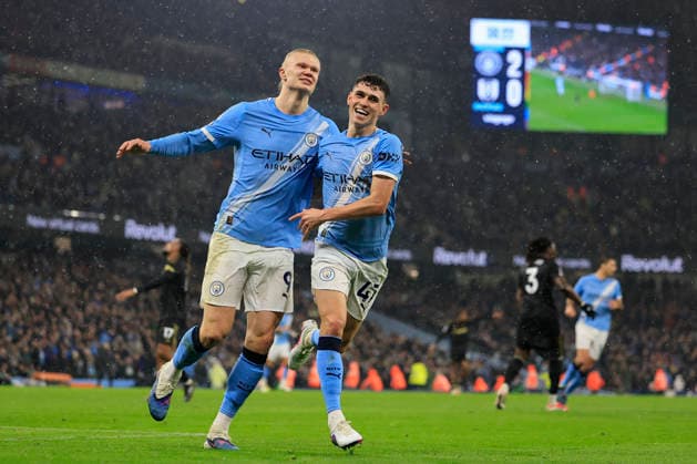 Manchester City v Fulham, Premier League Erling Haaland (9) of Manchester City celebrates scoring to make it 3-0 with Phil Foden (47) of Manchester City during the Premier League match between Manchester City and Fulham at the Etihad Stadium, Manchester, UK on 11 February 2026. Manchester Etihad Stadium Manchester UK Editorial use only DataCo restrictions apply See www.football-dataco.com , Copyright: xConorxMolloyx PSI-23725-0026