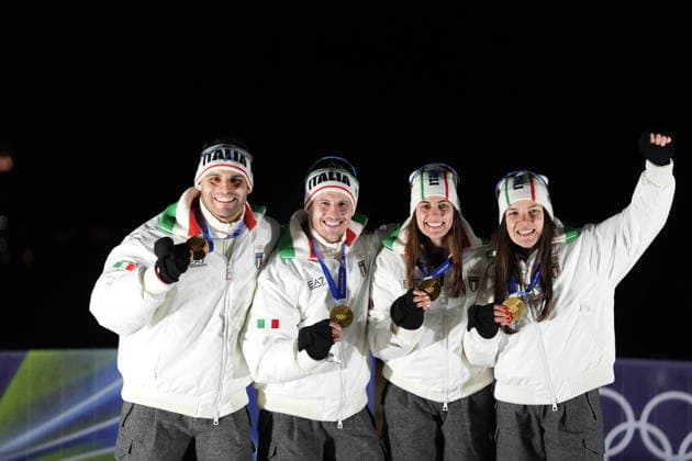 Italy s gold medalists Emanuel Rieder, Simon Kainzwaldner, celebrate after the men s and women s doubles luge competitions at the 2026 Winter Olympics, in Cortina d Ampezzo, Italy, Wednesday, Feb. 11, 2026. (Photo Spada LaPresse)  Copyright: xSpada LaPressex