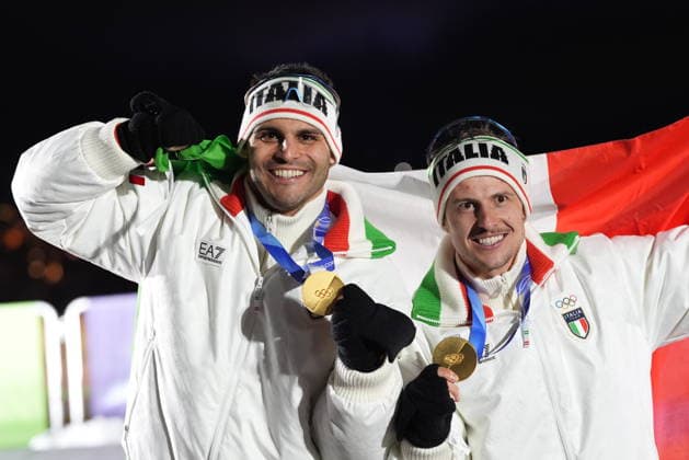 Italy s gold medalists Emanuel Rieder, Simon Kainzwaldner, celebrate after the men s and women s doubles luge competitions at the 2026 Winter Olympics, in Cortina d Ampezzo, Italy, Wednesday, Feb. 11, 2026. (Photo Spada LaPresse)  Copyright: xSpada LaPressex