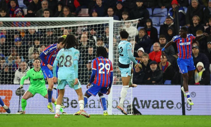 London, England, 11th February 2026. Bashir Humphreys of Burnley heads the ball towards goal which is then turned in by Jefferson Lerma (not pictured) of Crystal Palace to score and own goal making it 3-2 during the Crystal Palace vs Burnley Premier League match at Selhurst Park, London. Picture credit should read: Paul Terry Sportimage EDITORIAL USE ONLY. No use with unauthorised audio, video, data, fixture lists, club league logos or live services. Online in-match use limited to 120 images, no video emulation. No use in betting, games or single club league player publications. SPI_030_PT_Crystal_Palace_Burnley SPI-4518-0030