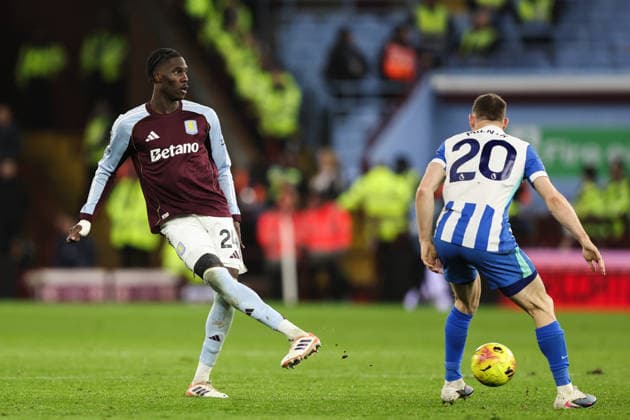 Birmingham, England, 11th February 2026. Amadou Onana of Aston Villa passes the ball during the Aston Villa vs Brighton and Hove Albion Premier League match at Villa Park, Birmingham. Picture credit should read: Gareth Evans Sportimage EDITORIAL USE ONLY. No use with unauthorised audio, video, data, fixture lists, club league logos or live services. Online in-match use limited to 120 images, no video emulation. No use in betting, games or single club league player publications. SPI_030_GE_AVL_vs_BHA SPI-4521-0030