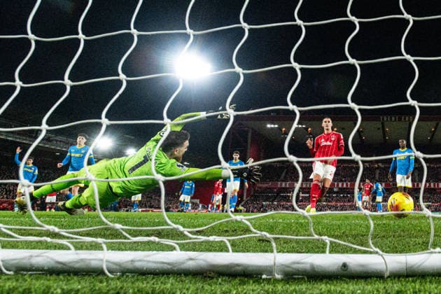 11th February 2026; The City Ground, Nottingham, England; Premier League Football, Nottingham Forest versus Wolverhampton Wanderers; Lorenzo Lucca of Nottingham Forest scores but is ruled offside  GodfreyxPitt Content restricted for UK based newspaper
