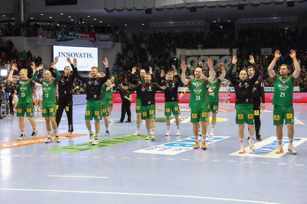 11.02.2026, xgox, Handball - Daikin HBL SC Magdeburg - TBV Lemgo-Lippe emspor, v.l. Magdeburg Jubel ueber den Sieg, Jubel nach Spielende Magdeburg